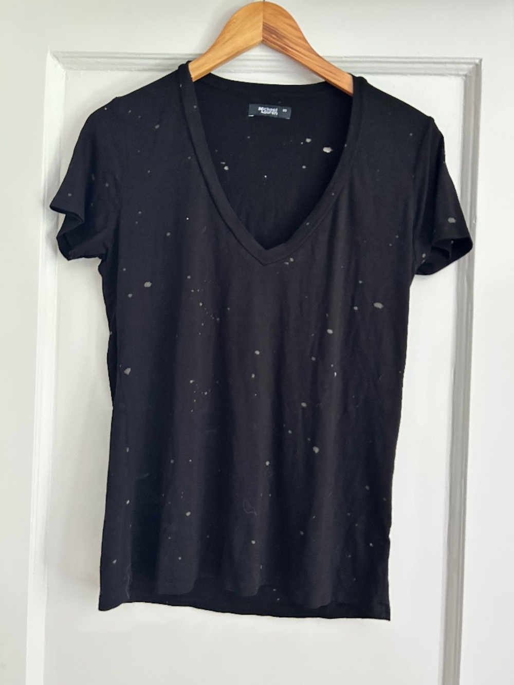 Michael Lauren Black Distressed Ziggy V Neck‎ Tee XS Relaxed Fit